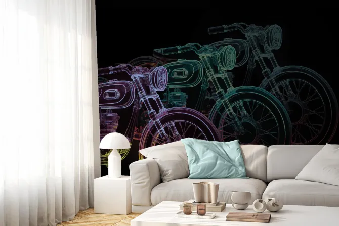 Fototapeta: Szkic neonowy motocykl w stylu retro