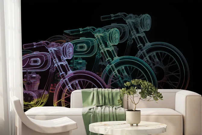 Fototapeta: Szkic neonowy motocykl w stylu retro