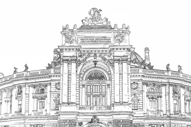 Fototapeta: Szkic ołówkiem teatru opery i baletu w odessie
