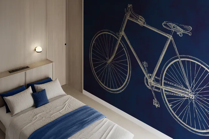 Fototapeta: Szkic retro roweru na niebieskim tle