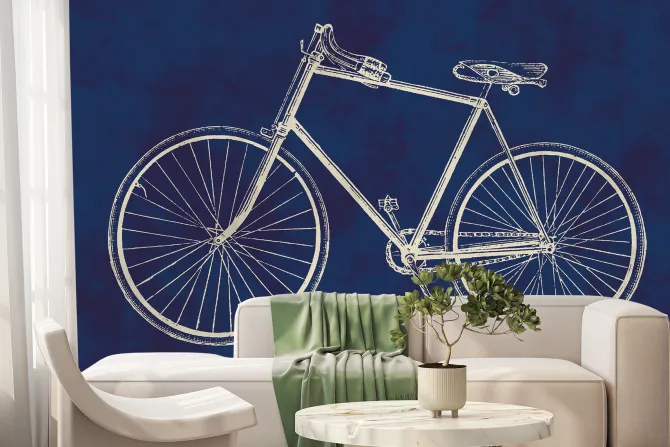 Fototapeta: Szkic retro roweru na niebieskim tle
