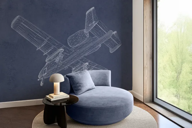 Fototapeta: Szkic samolotu na granatowym tle z teksturą betonu