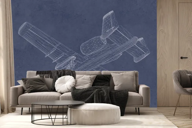 Fototapeta: Szkic samolotu na granatowym tle z teksturą betonu