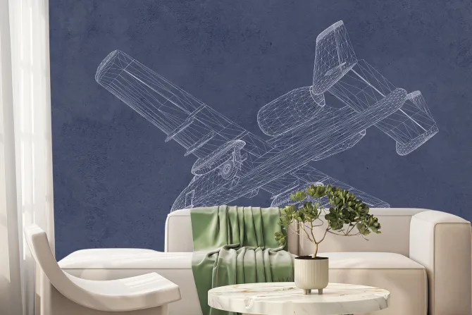 Fototapeta: Szkic samolotu na granatowym tle z teksturą betonu