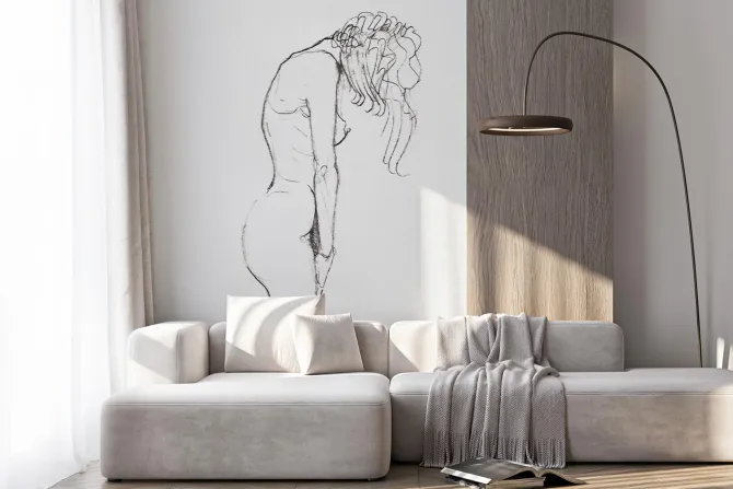 Fototapeta: Szkic stojącej kobiety na białym tle