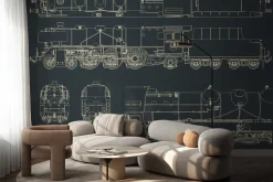 Fototapeta: Szkice części lokomotywy parowej