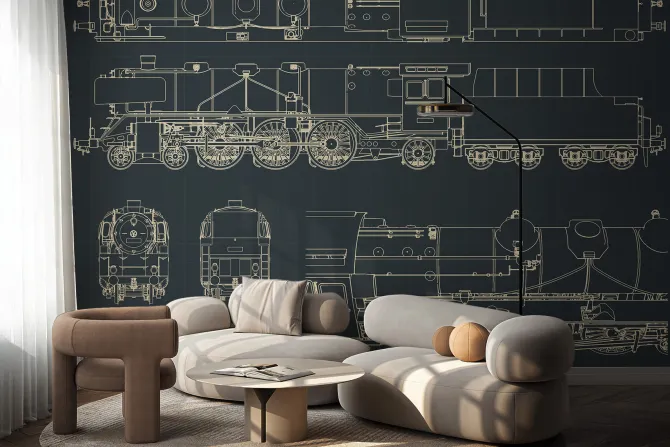 Fototapeta: Szkice części lokomotywy parowej