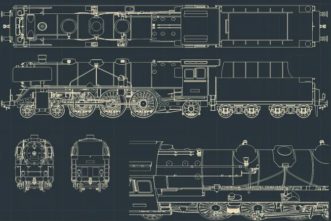 Fototapeta: Szkice części lokomotywy parowej