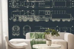 Fototapeta: Szkice części lokomotywy parowej