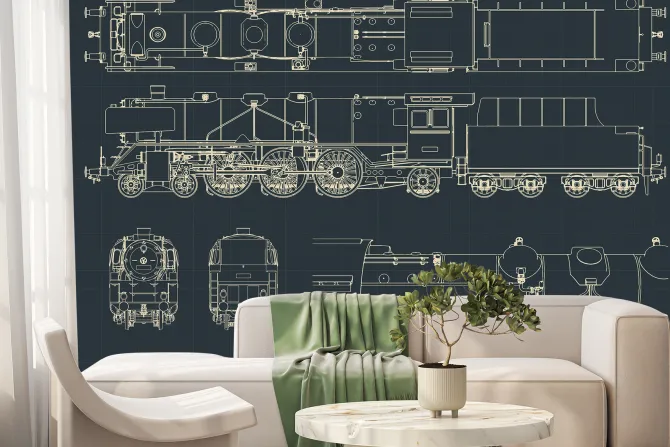 Fototapeta: Szkice części lokomotywy parowej