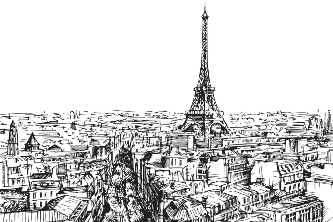 Fototapeta: Szkicowa grafika symbolu paryża w minimalistycznym stylu