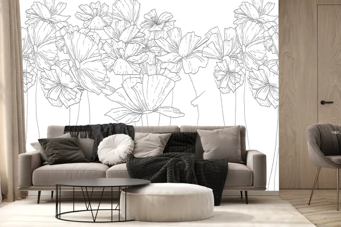 Fototapeta: Szkicowane dzikie kwiaty na białym tle