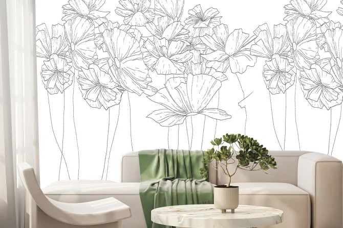 Fototapeta: Szkicowane dzikie kwiaty na białym tle