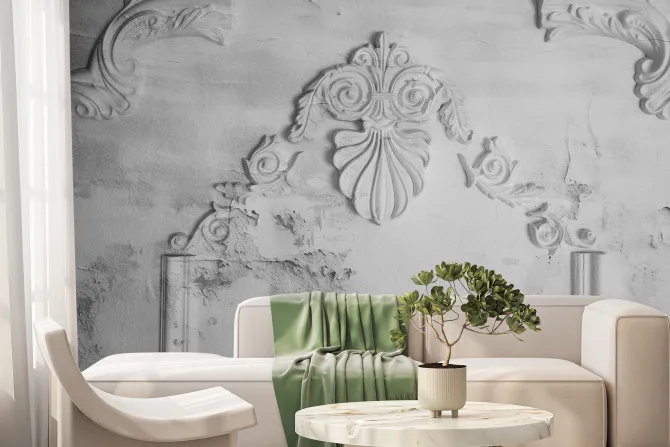 Fototapeta: Sztukateria na pękającym szarym betonie