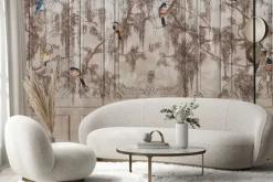 Fototapeta: Sztukateria z leśnymi ptakami i gałęziami