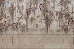 Fototapeta: Sztukateria z leśnymi ptakami i gałęziami