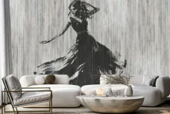 Fototapeta: Tańcząca kobieta abstrakcja na teksturowym tle z paskami