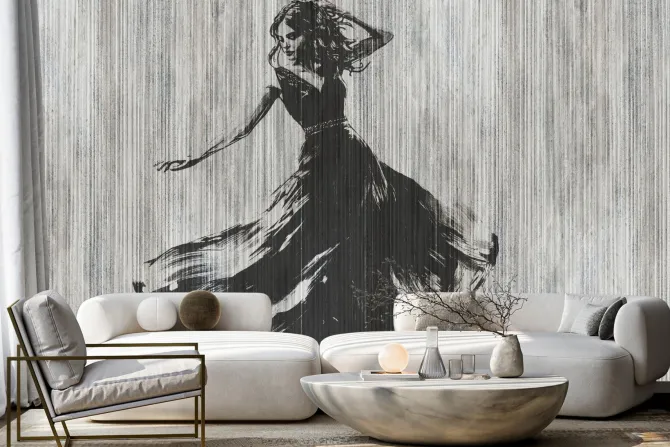 Fototapeta: Tańcząca kobieta abstrakcja na teksturowym tle z paskami