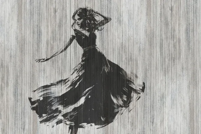 Fototapeta: Tańcząca kobieta abstrakcja na teksturowym tle z paskami