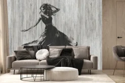 Fototapeta: Tańcząca kobieta abstrakcja na teksturowym tle z paskami