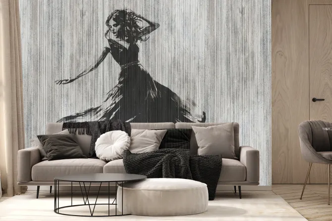 Fototapeta: Tańcząca kobieta abstrakcja na teksturowym tle z paskami