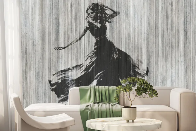 Fototapeta: Tańcząca kobieta abstrakcja na teksturowym tle z paskami