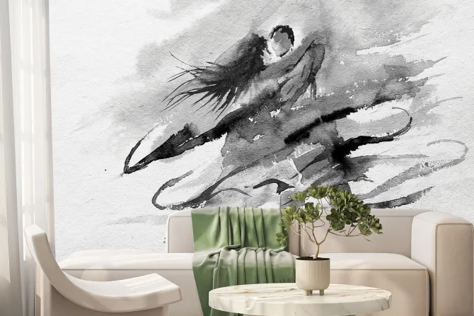 Fototapeta: Tańcząca para w rozmytym malarstwie