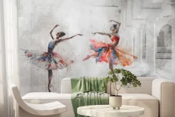 Fototapeta: Tańczące baletnice na betonowym tle z kolumnami