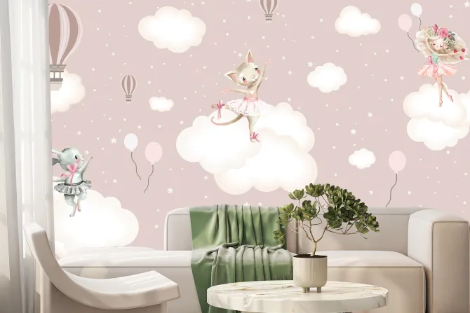 Fototapeta: Tańczące zwierzątka na chmurkach