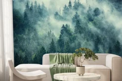 Fototapeta: Tajemnicza zieleń w porannej leśnej mgle
