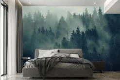 Fototapeta: Tajemniczy jodłowy las w gęstej mgle