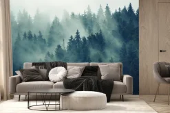 Fototapeta: Tajemniczy jodłowy las w gęstej mgle