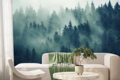 Fototapeta: Tajemniczy jodłowy las w gęstej mgle