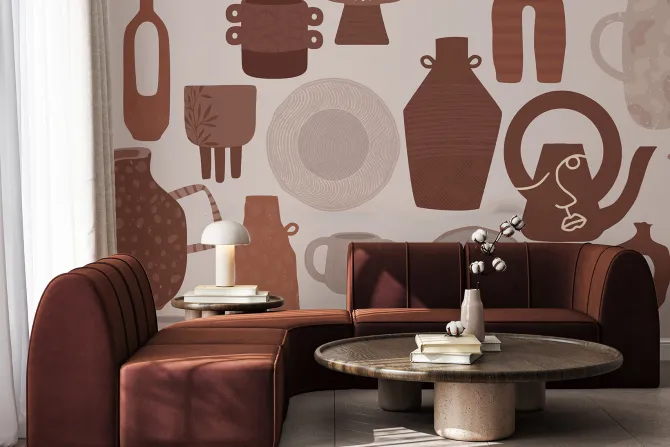 Fototapeta: Talerze z kubkami i dzbankami