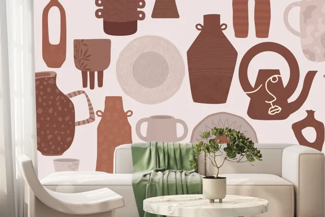 Fototapeta: Talerze z kubkami i dzbankami