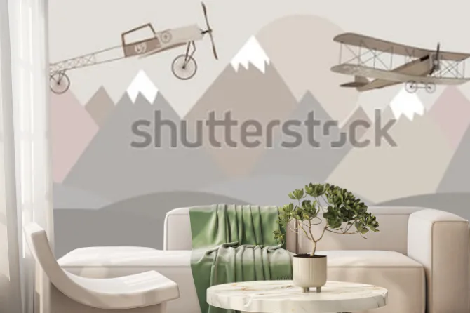 Fototapeta: Tapety do pokoju dziecięcego góry i dwupłatowce