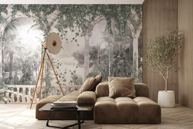 Fototapeta: Taras z łukami wśród tropikalnej roślinności