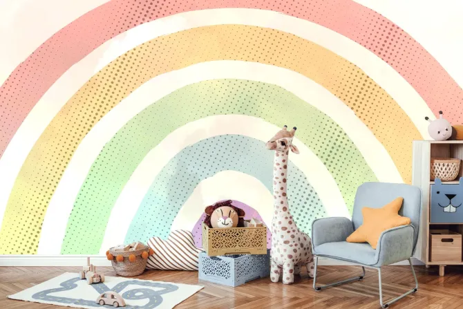 Fototapeta: Tęcza w pastelowych kolorach z kropkami