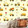 Fototapeta: Żółte autka koparka dźwig dziecięcy wzór