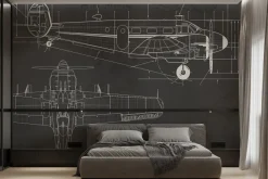 Fototapeta: Techniczny rysunek samolotu na szarym tle