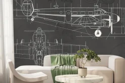 Fototapeta: Techniczny rysunek samolotu na szarym tle