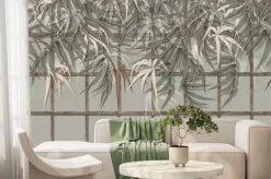 Fototapeta: Texture background with tropical leaves that hang down old wooden