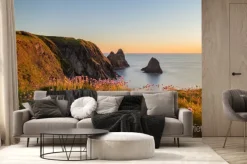 Fototapeta: The coast of ceibwr in pembrokeshire, wales with pink sea thrift