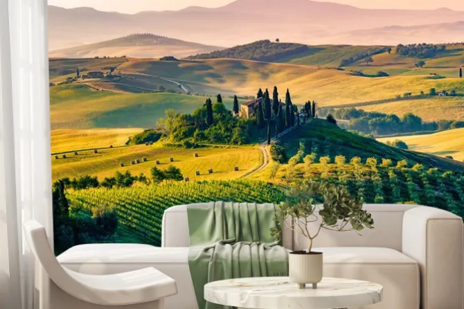 Fototapeta: Toskańskie wzgórze z włoską posiadłością