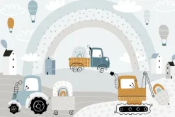 Fototapeta: Traktor na wzgórzach z koparką i chmurami