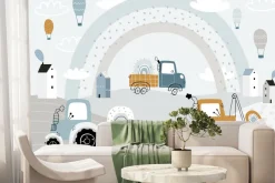 Fototapeta: Traktor na wzgórzach z koparką i chmurami