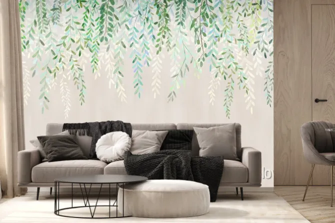 Fototapeta: Tree branches on top in the style of watercolor painting. printing