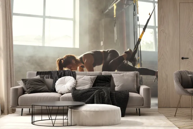 Fototapeta: Trening kobiety z pasami trx