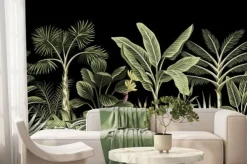 Fototapeta: Tropical night vintage palm tree, banana tree and plant floral