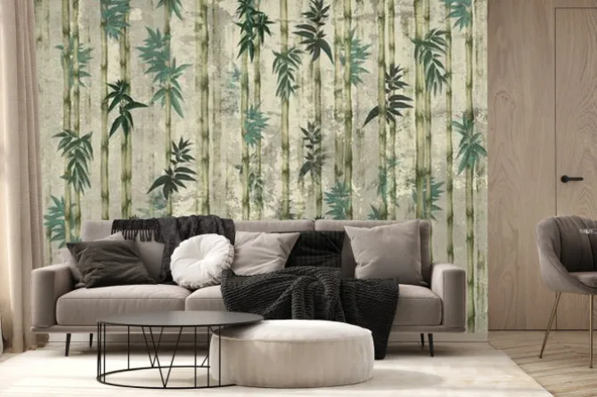 Fototapeta: Tropical plant bamboo art drawing on a textured background photo